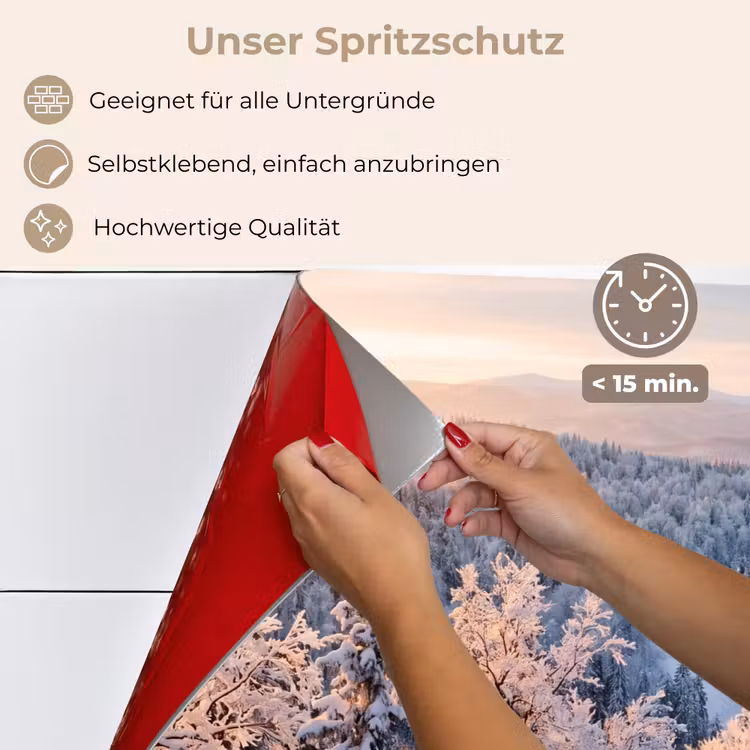 Spritzschutz Küche - Wald - Berge - Gold - Winter - Warm — 4