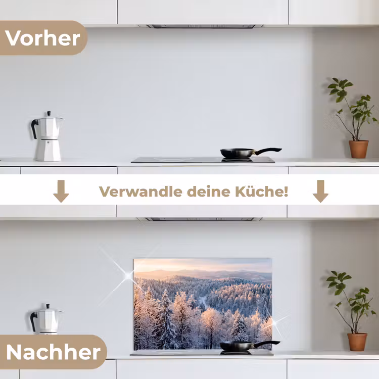 Spritzschutz Küche - Wald - Berge - Gold - Winter - Warm — 7