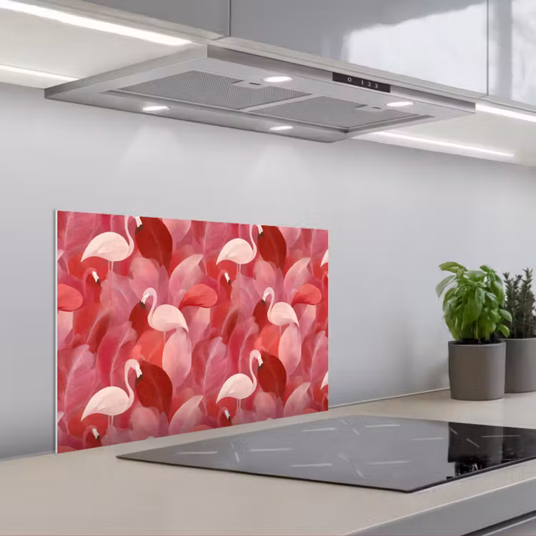 Spritzschutz Küche - Flamingo - Botanisch - Elegant - Roze - Rood — 1