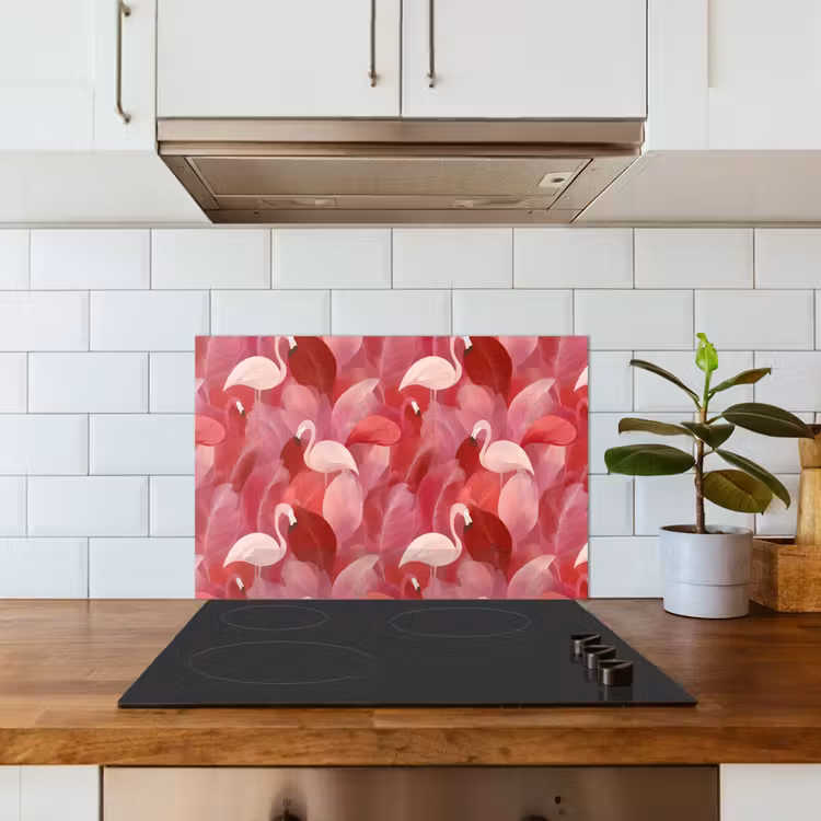 Spritzschutz Küche - Flamingo - Botanisch - Elegant - Roze - Rood — 3