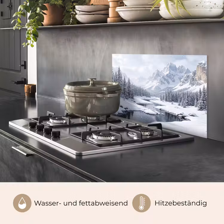 Spritzschutz Küche - Verschneite Landschaft - Berge - Fluss - Winter — 2
