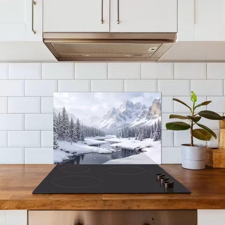 Spritzschutz Küche - Verschneite Landschaft - Berge - Fluss - Winter — 3