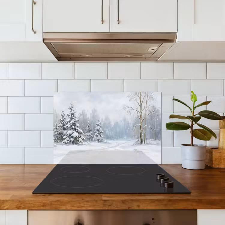 Spritzschutz Küche - Waldweg - Kiefer - Schnee - Winter - Ruhig — 3