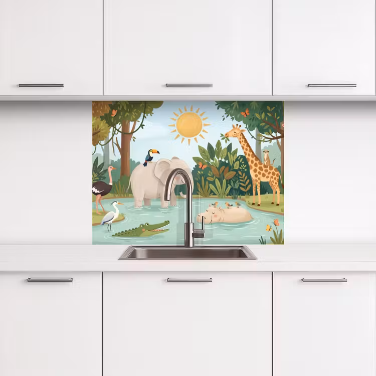 Küchen rückwand - Dschungel - Oase - Tiere - Farbenfroh — 3