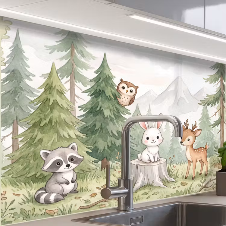 Küchen rückwand - Wald - Tiere - Grün — 1