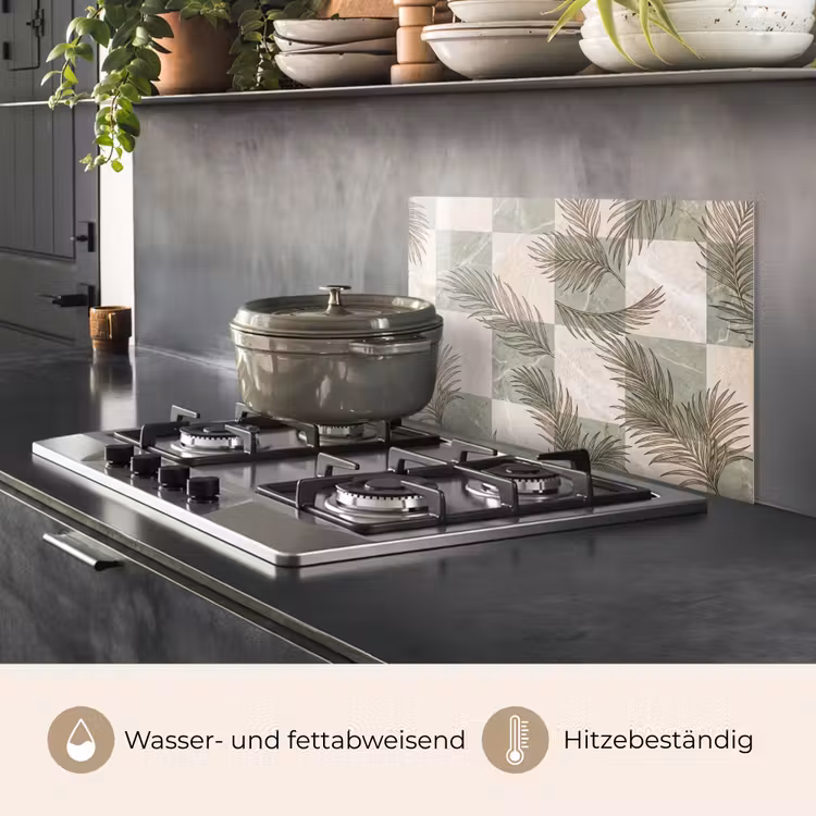 Spritzschutz Küche - Pflanzen – Blätter – Marmor – Modern – Grün — 2