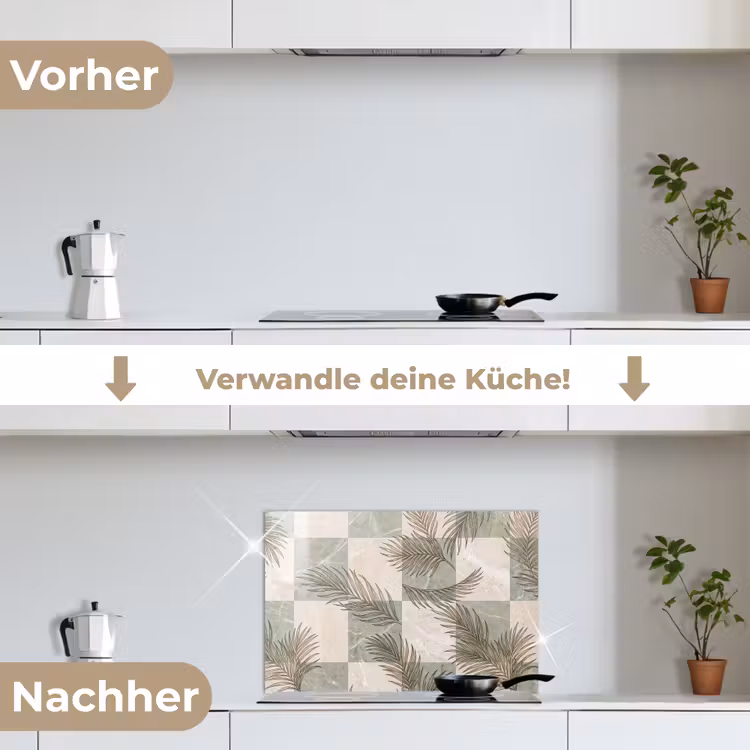 Spritzschutz Küche - Pflanzen – Blätter – Marmor – Modern – Grün — 7