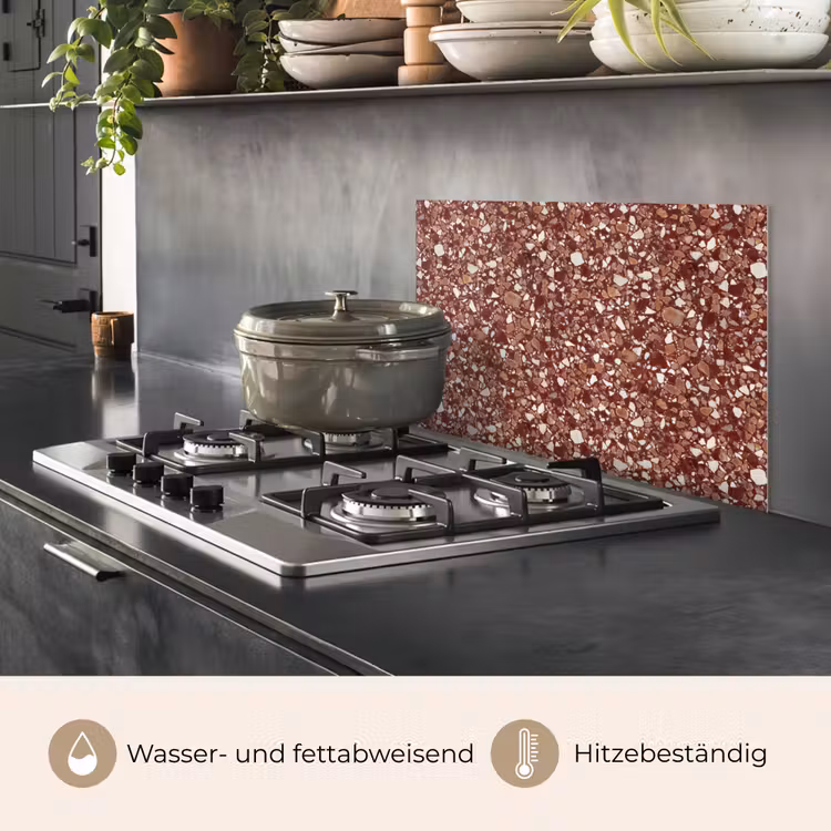 Spritzschutz Küche - Terrazzo – Muster – Steinstruktur – Rotbraun — 2