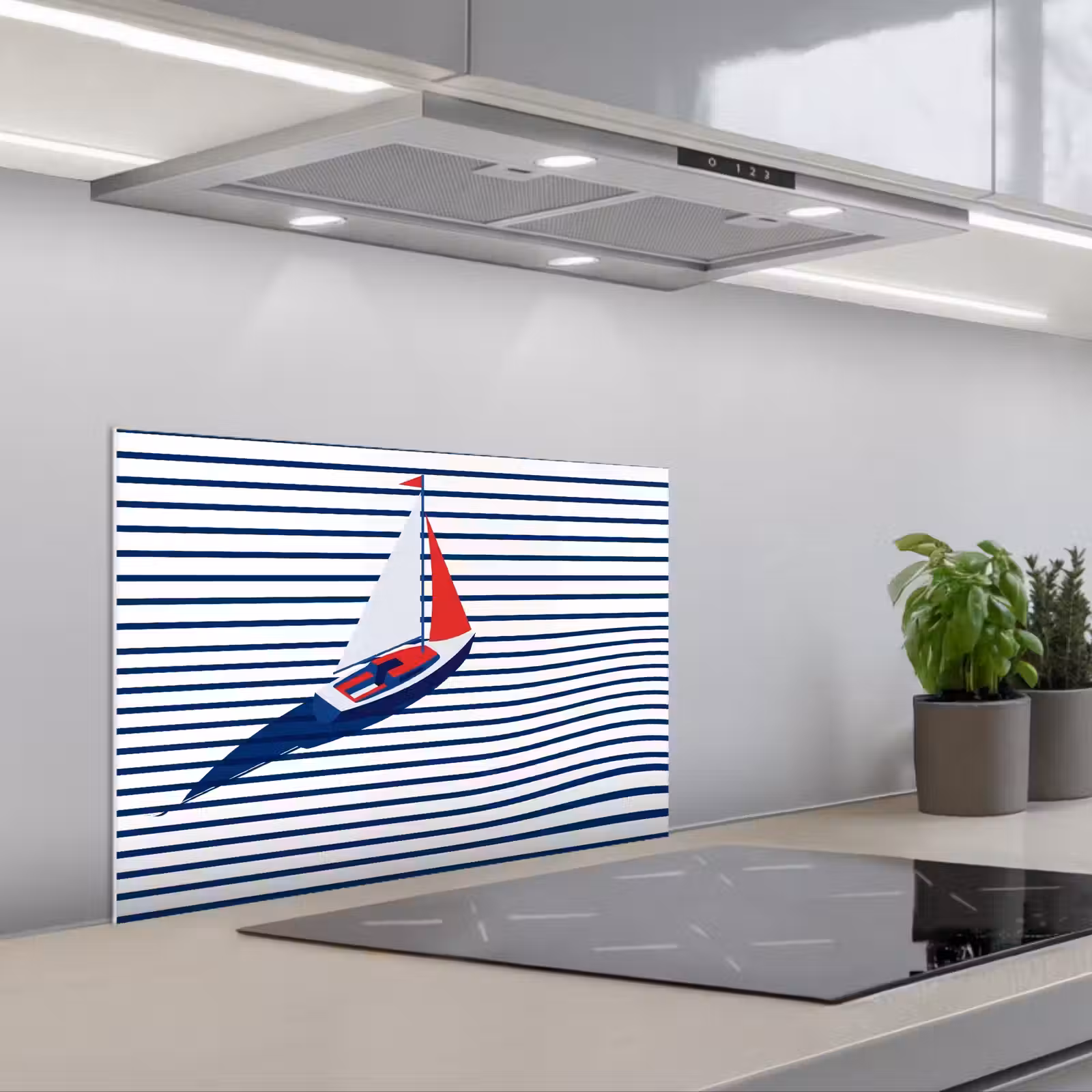 Spritzschutz Küche - Boot – Wasser – Abstrakt – Blau — 1