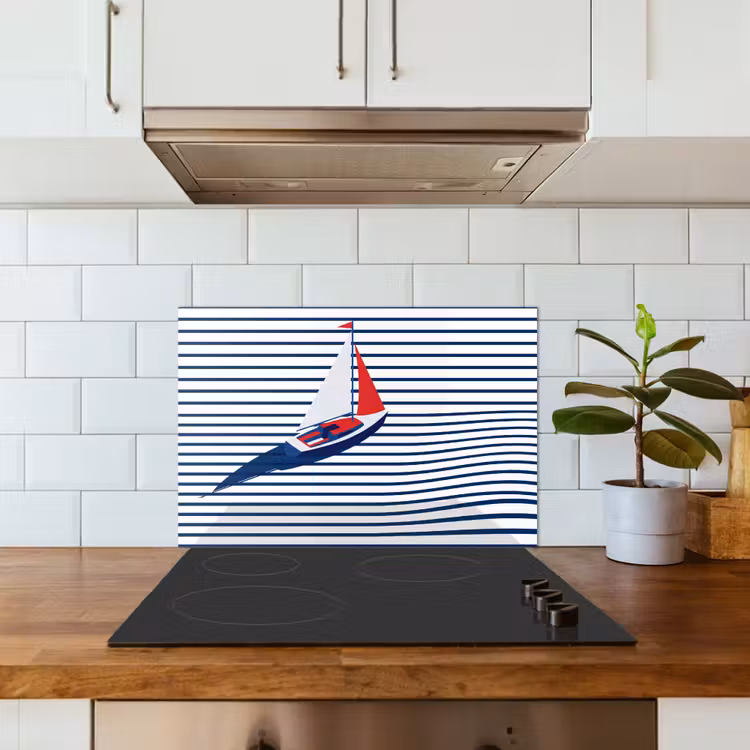 Spritzschutz Küche - Boot – Wasser – Abstrakt – Blau — 3