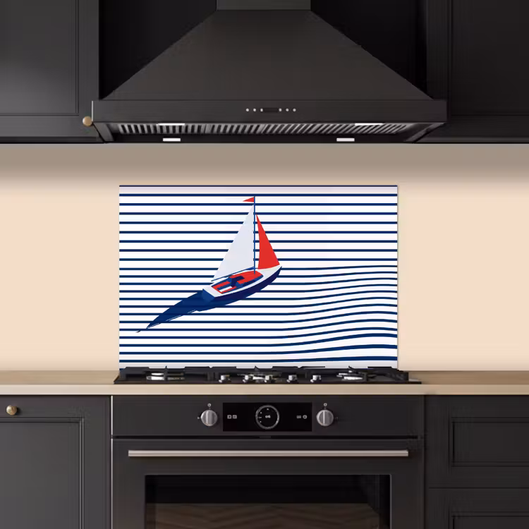 Spritzschutz Küche - Boot – Wasser – Abstrakt – Blau — 5