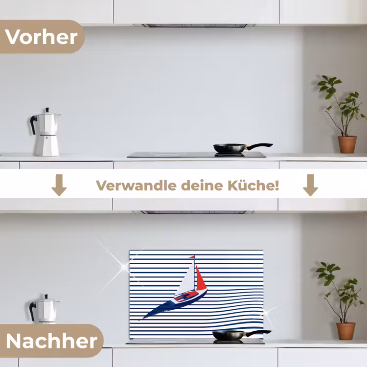 Spritzschutz Küche - Boot – Wasser – Abstrakt – Blau — 7