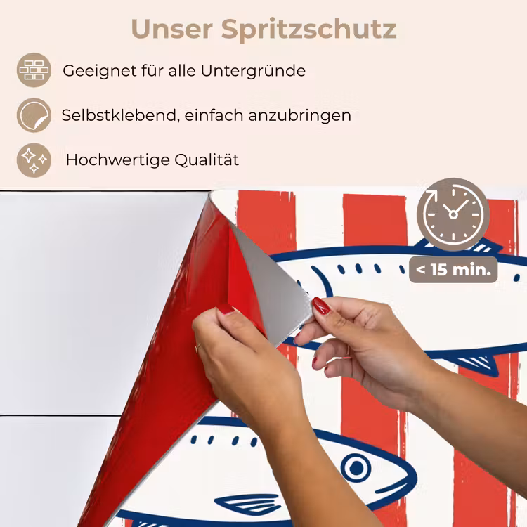 Spritzschutz Küche - Fisch – Muster – Streifen – Illustration – Rot — 4
