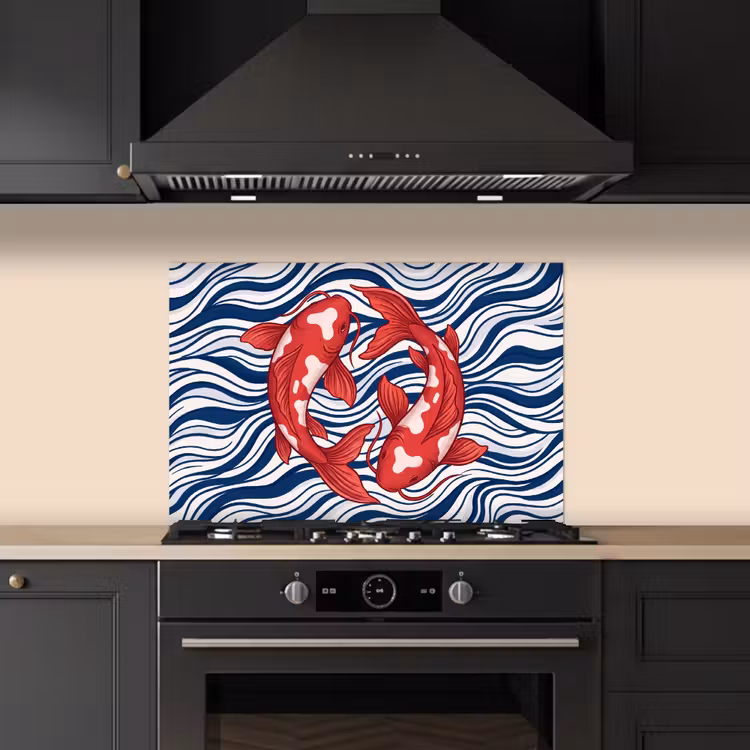 Spritzschutz Küche - Fisch – Wasser – Natur – Illustration – Rot — 5