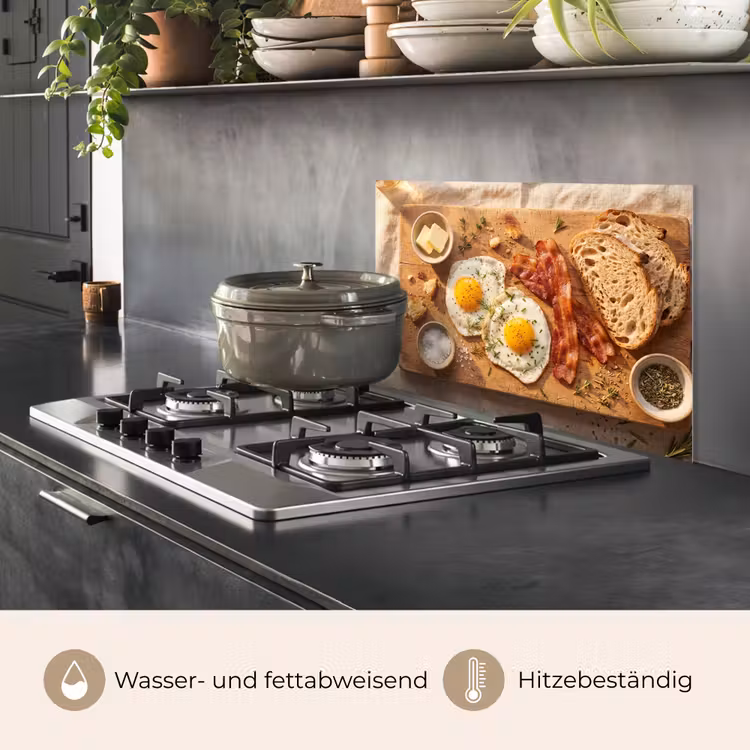 Spritzschutz Küche - Essen – Frühstück – Holz – Rustikal – Gelb — 2