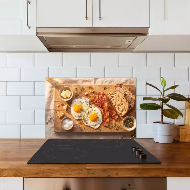Spritzschutz Küche - Essen – Frühstück – Holz – Rustikal – Gelb — 3