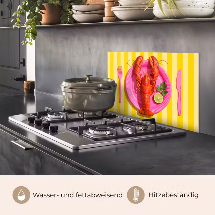 Spritzschutz Küche - Essen – Rosa – Gelb – Modern – Kulinarisch — 2