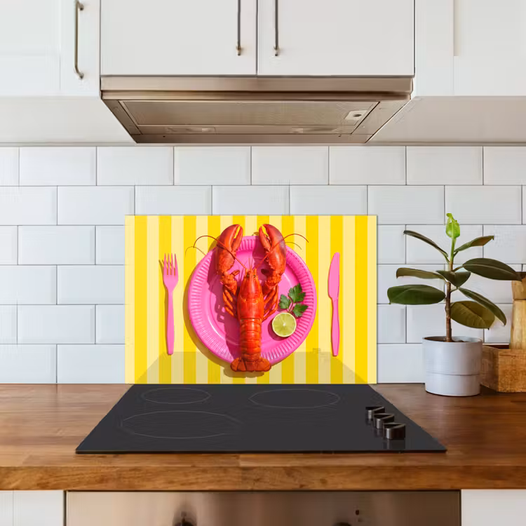 Spritzschutz Küche - Essen – Rosa – Gelb – Modern – Kulinarisch — 3