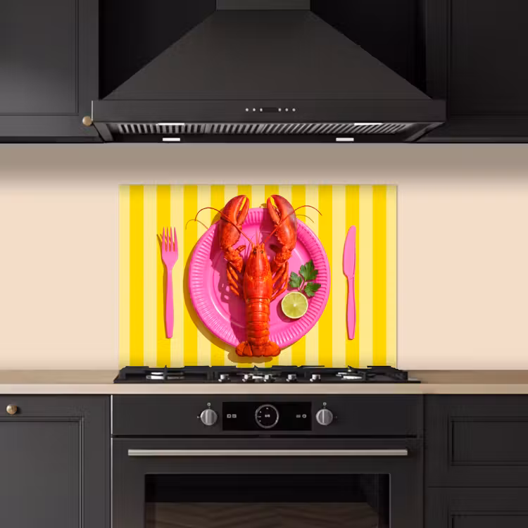 Spritzschutz Küche - Essen – Rosa – Gelb – Modern – Kulinarisch — 5