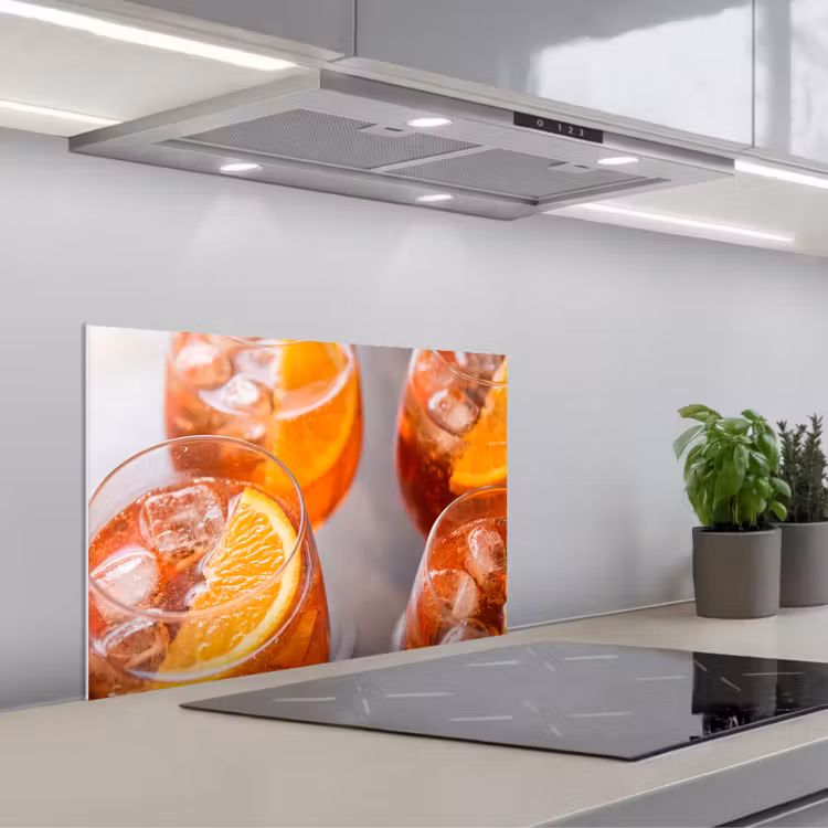 Spritzschutz Küche - Getränk – Orange – Eis – Sommer – Orange — 1