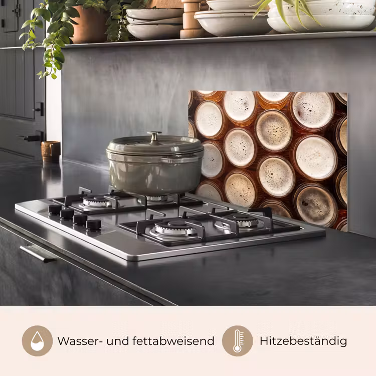 Spritzschutz Küche - Essen – Gläser – Getränke – Muster – Braun — 2