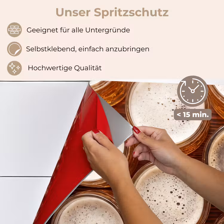 Spritzschutz Küche - Essen – Gläser – Getränke – Muster – Braun — 4