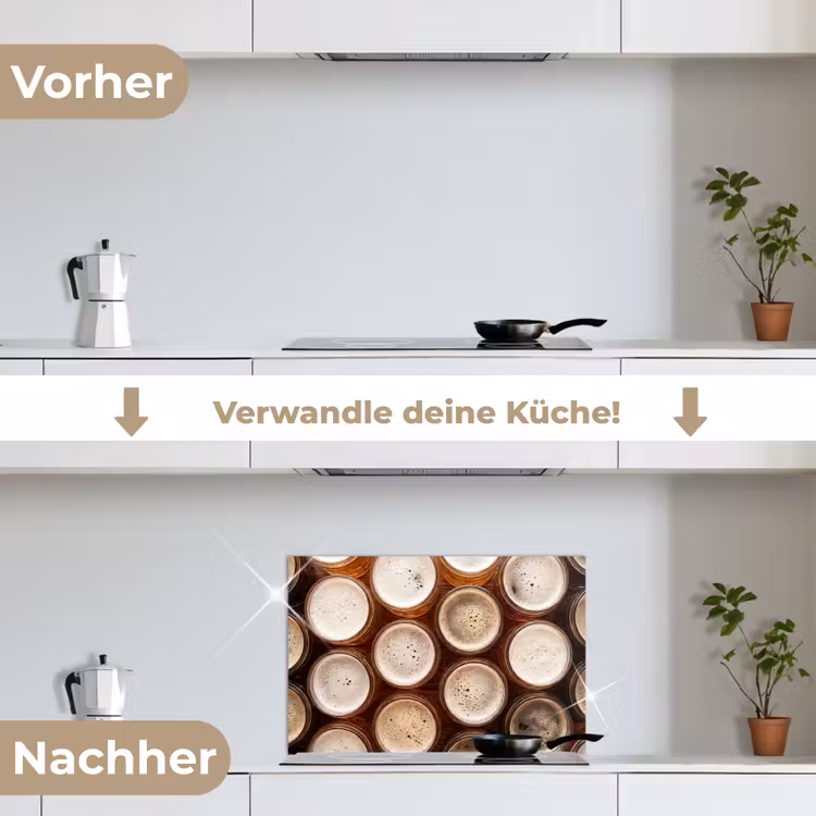 Spritzschutz Küche - Essen – Gläser – Getränke – Muster – Braun — 7