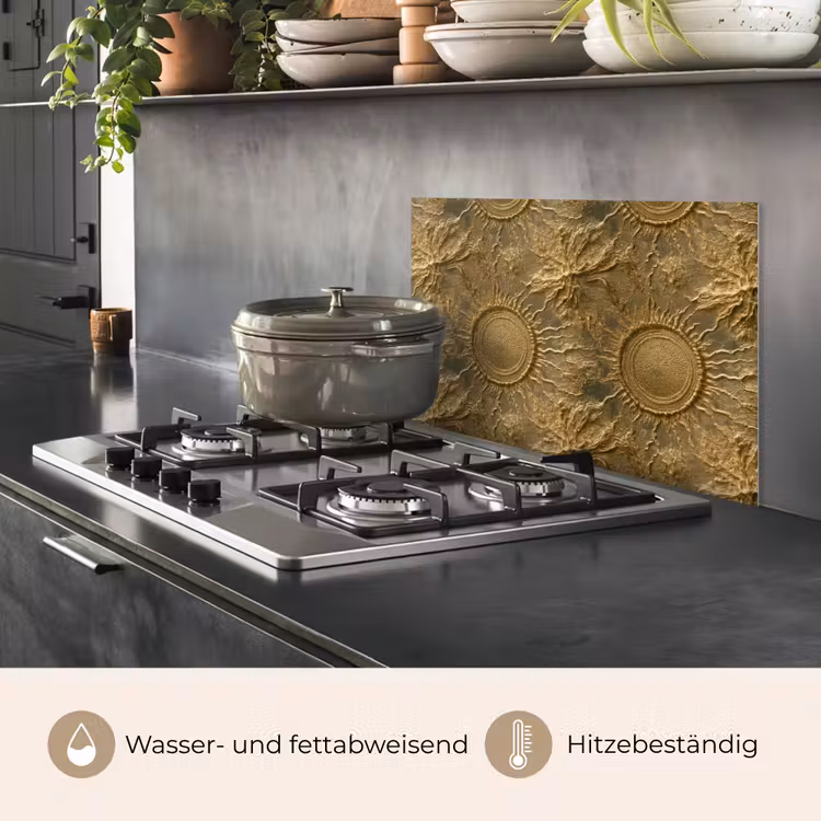 Spritzschutz Küche - Sonne – Relief – Antik – Gold — 2