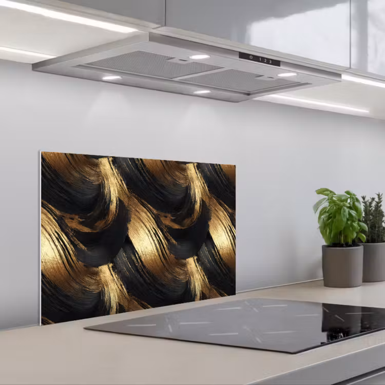 Spritzschutz Küche - Farbauftrag – Abstrakt – Gold – Schwarz — 1