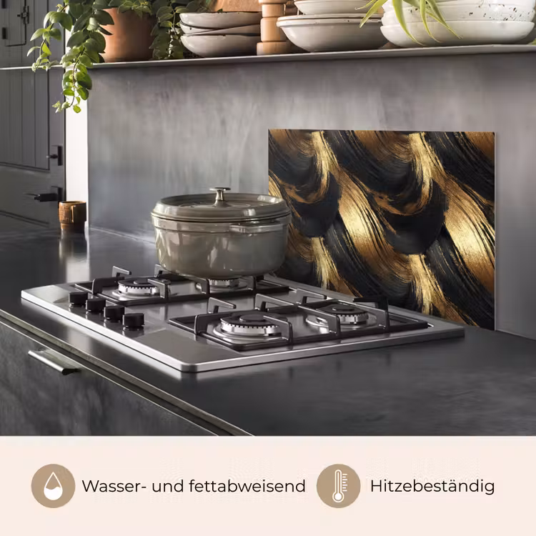Spritzschutz Küche - Farbauftrag – Abstrakt – Gold – Schwarz — 2