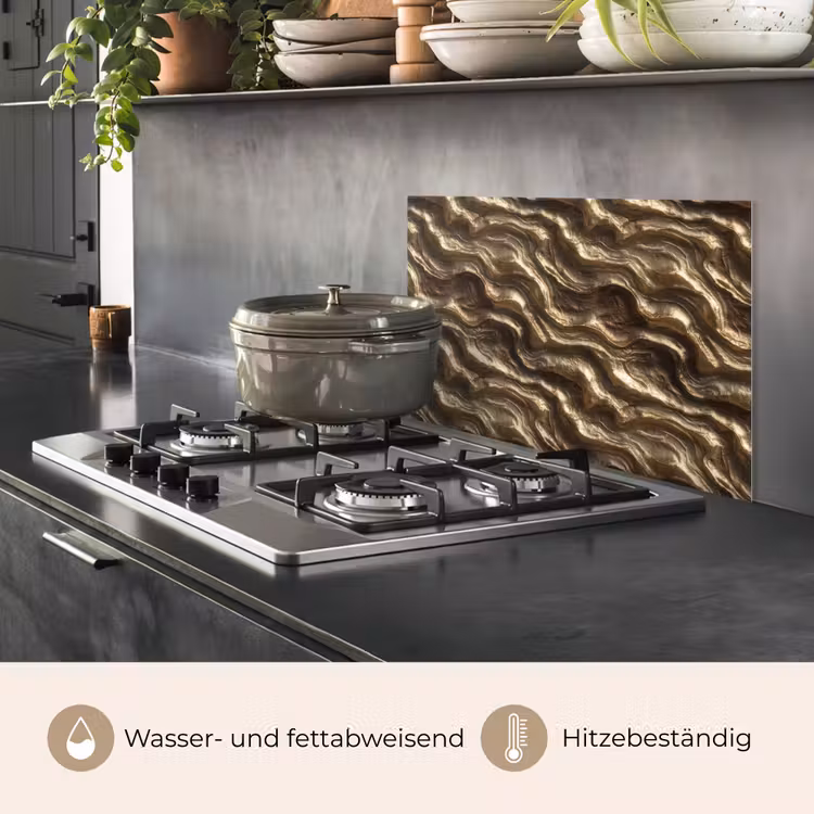 Spritzschutz Küche - Relief – Wellen – Abstrakt – Bronzegold — 2