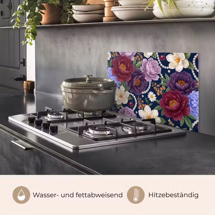 Spritzschutz Küche - Blumen – Perlen – Dekoration – Modern – Blau — 2