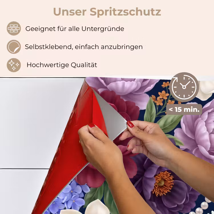 Spritzschutz Küche - Blumen – Perlen – Dekoration – Modern – Blau — 4