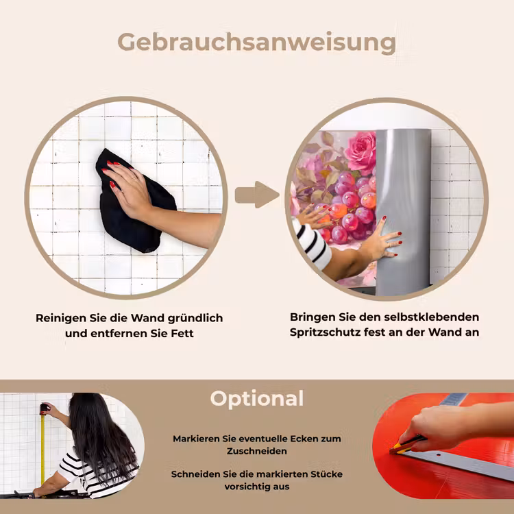Spritzschutz Küche - Essen – Blumen – Stillleben – Rosa – Gold — 6