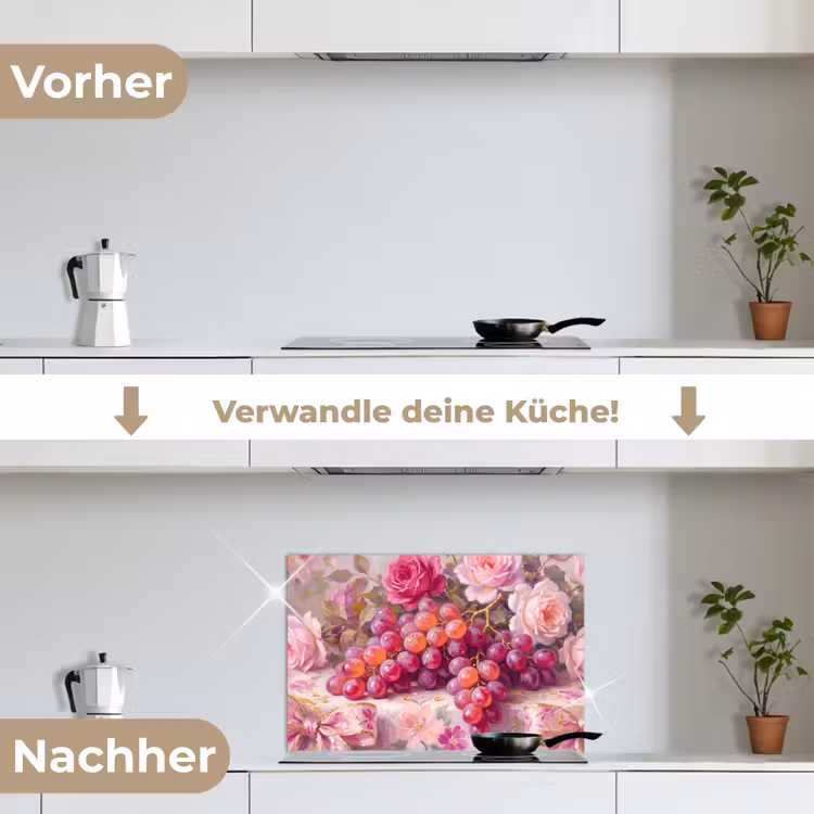 Spritzschutz Küche - Essen – Blumen – Stillleben – Rosa – Gold — 7