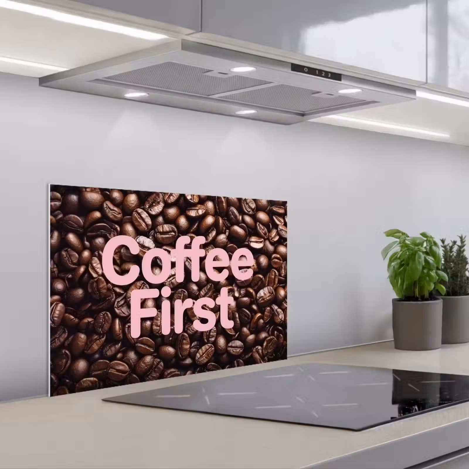 Spritzschutz Küche - Coffee First – Kaffeebohnen – Rosa — 1
