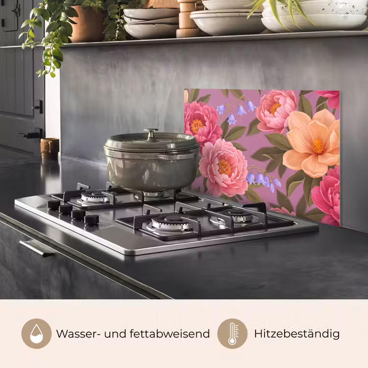 Spritzschutz Küche - Blumen – Muster – Illustration – Rosa — 2