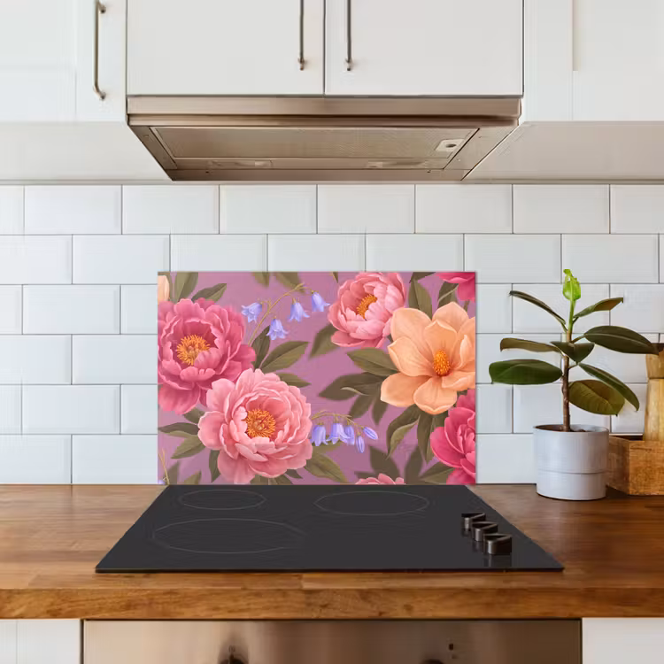 Spritzschutz Küche - Blumen – Muster – Illustration – Rosa — 3