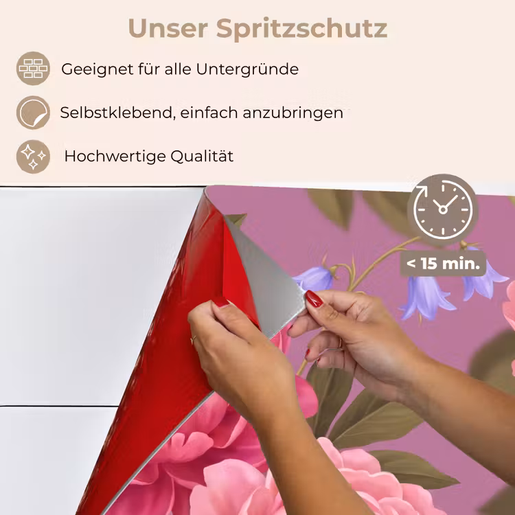 Spritzschutz Küche - Blumen – Muster – Illustration – Rosa — 4