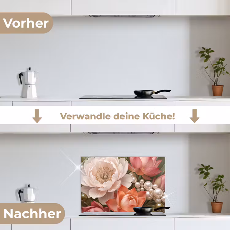 Spritzschutz Küche - Blumen – Perlen – Elegant – Rosa – Weiß — 7