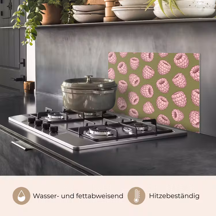 Spritzschutz Küche - Essen – Muster – Illustration – Rosa – Grün — 2