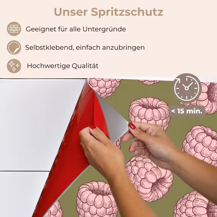 Spritzschutz Küche - Essen – Muster – Illustration – Rosa – Grün — 4
