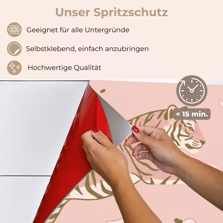 Spritzschutz Küche - Katze – Springend – Blumen – Abstrakt – Rosa — 4