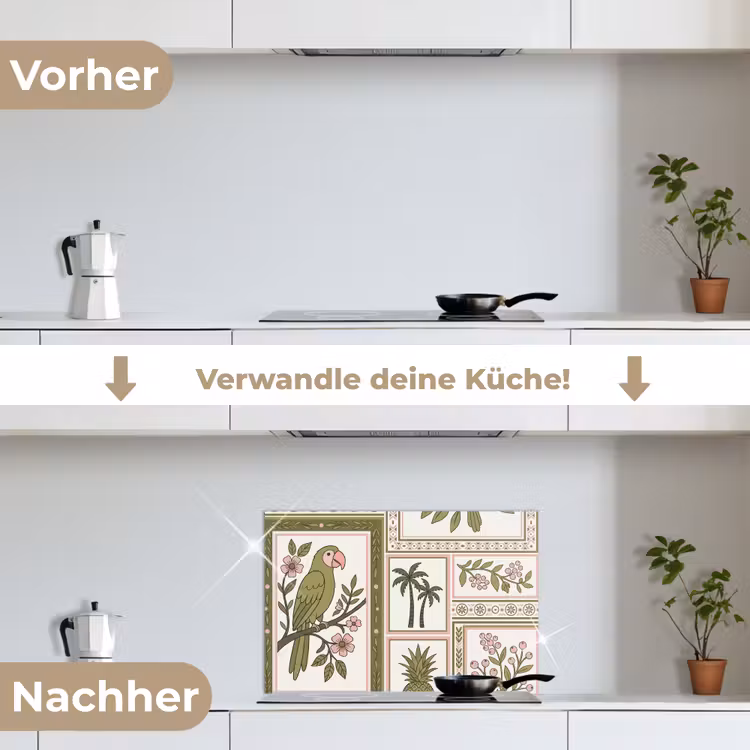 Spritzschutz Küche - Vogel – Tropisch – Muster – Dekorativ – Grün — 7