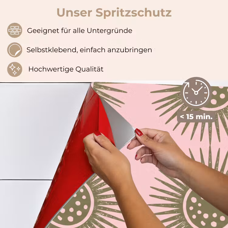 Spritzschutz Küche - Blumen – Muster – Abstrakt – Rosa – Grün — 4