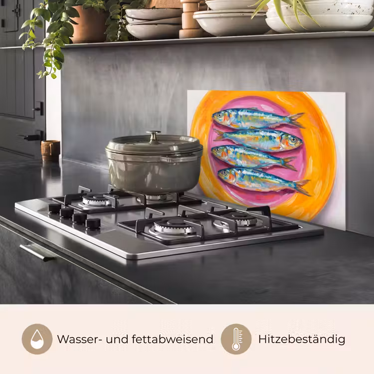 Spritzschutz Küche - Fisch – Vier – Essen – Modern – Farbenfroh — 2