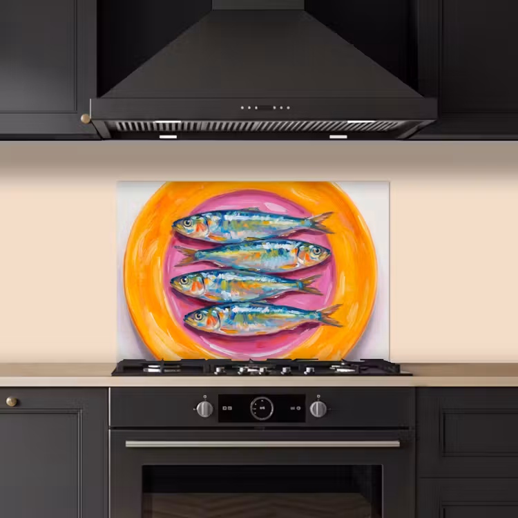 Spritzschutz Küche - Fisch – Vier – Essen – Modern – Farbenfroh — 5