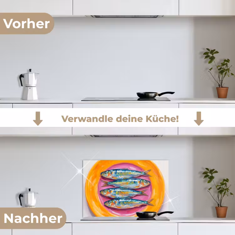 Spritzschutz Küche - Fisch – Vier – Essen – Modern – Farbenfroh — 7