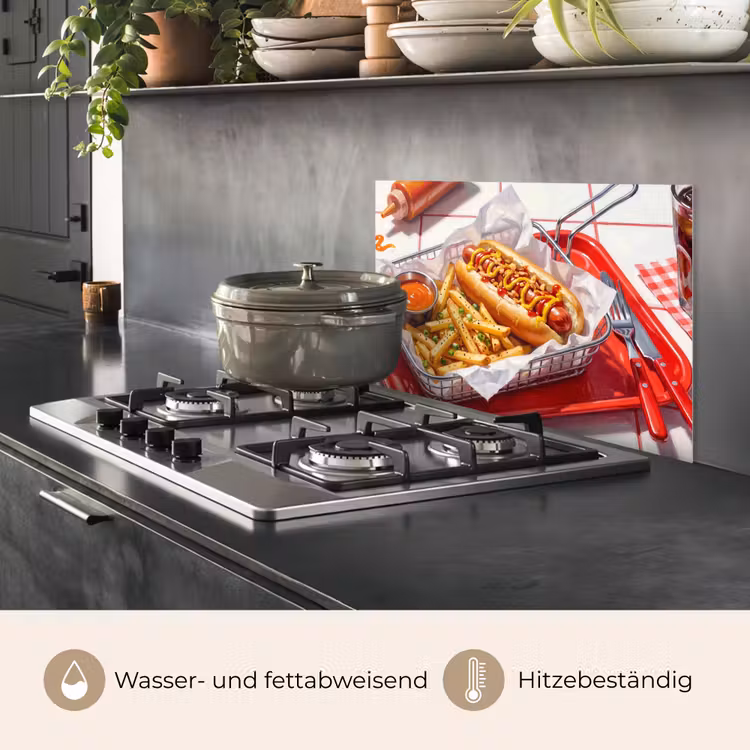 Spritzschutz Küche - Essen – Hotdog – Fast Food – Modern – Rot — 2