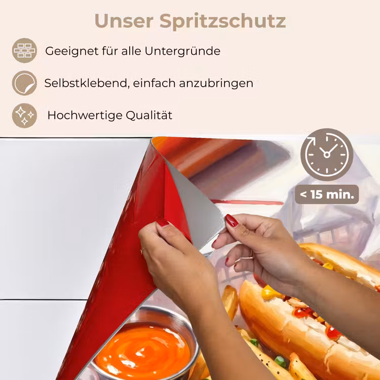 Spritzschutz Küche - Essen – Hotdog – Fast Food – Modern – Rot — 4